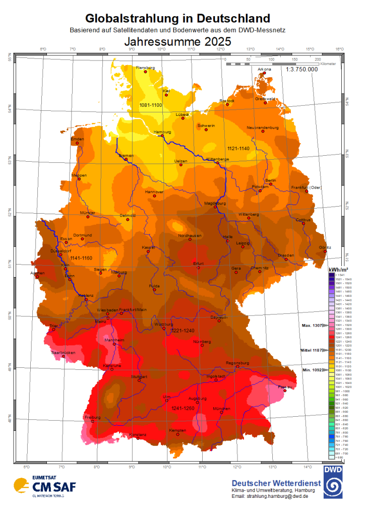 Globalstrahlung Jahressumme 2025